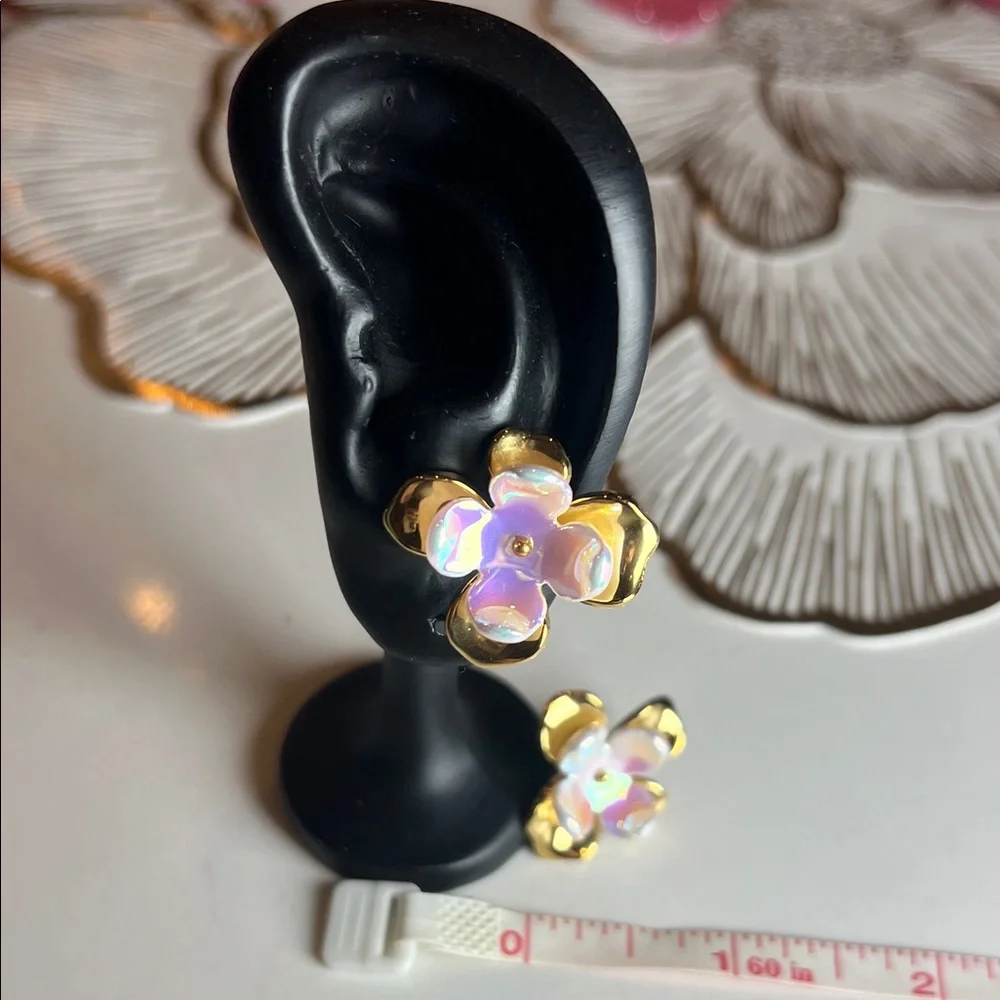 Elegant Gold and Iridescent Flower Earrings